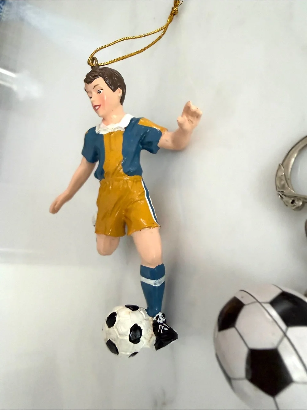 Vintage Soccer Player Ornament and Soccer Ball Keychain Bundle y2k lot 4.25